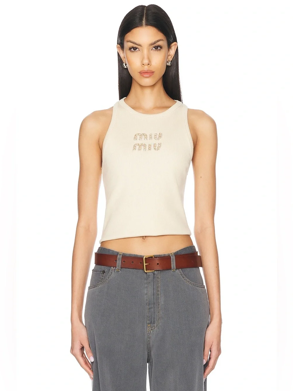 Miu Miu Ribbed Rhinestone-Embellished Crop Tank - Picture 11 of 12